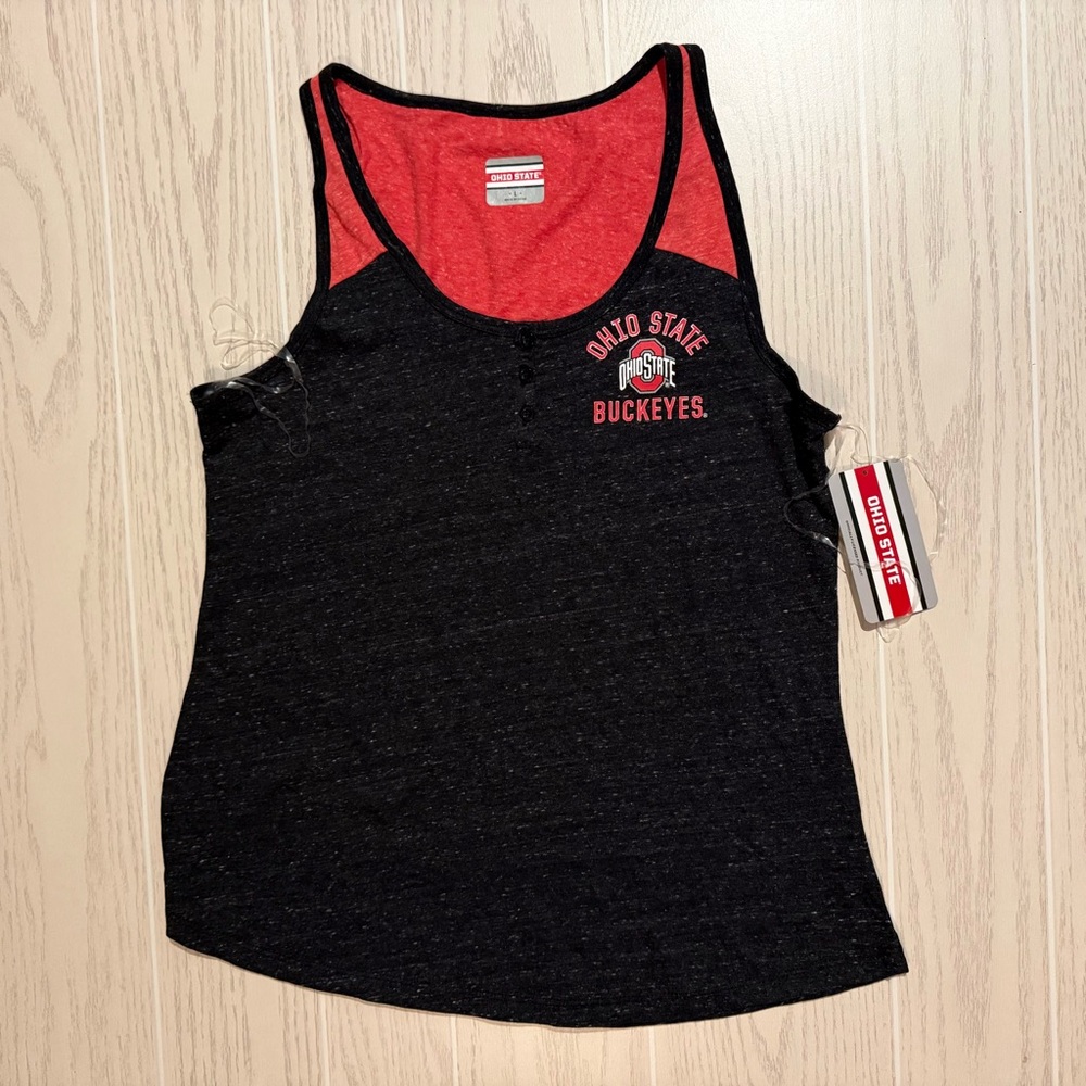Ohio‎ State Buckeyes Women’s Large Black Henley Tank Top Game Day NEW